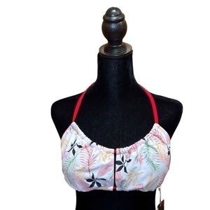 Shekini Women’s Bikini Top Tropical Floral Red/White/Black/Yellow Swimsuit NWT